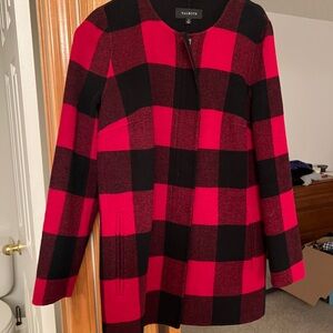 Talbots Women's Bold Red and Black Checkered Pea Coat